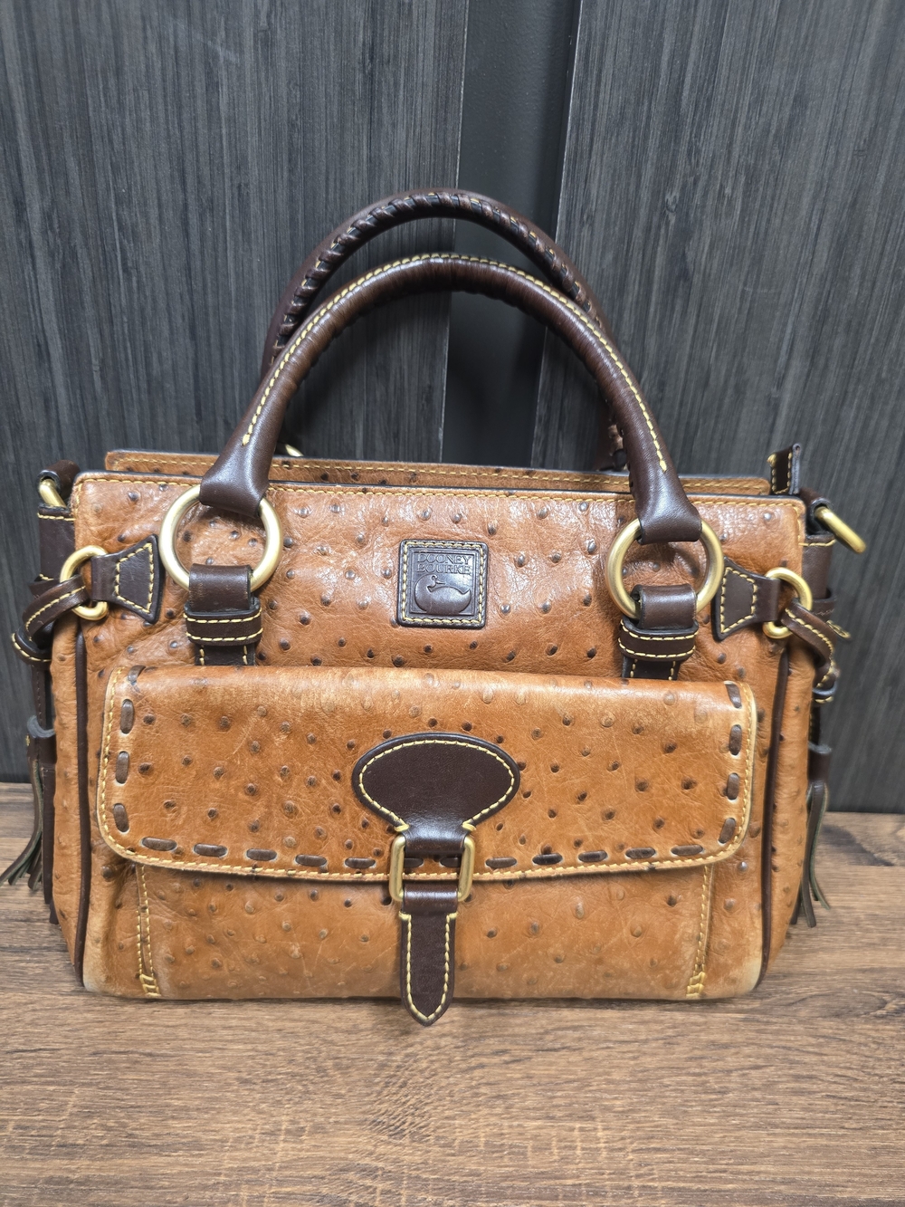 Dooney & Bourke Ostrich Embossed Leather Satchel Handbag & Matching Zip Wallet - Picture 2 of 11